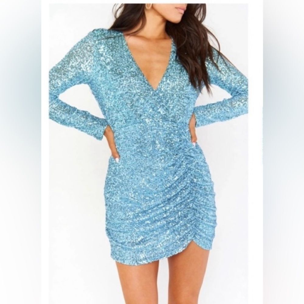 Show Me Your MuMu aqua blue sequin mini dress size small